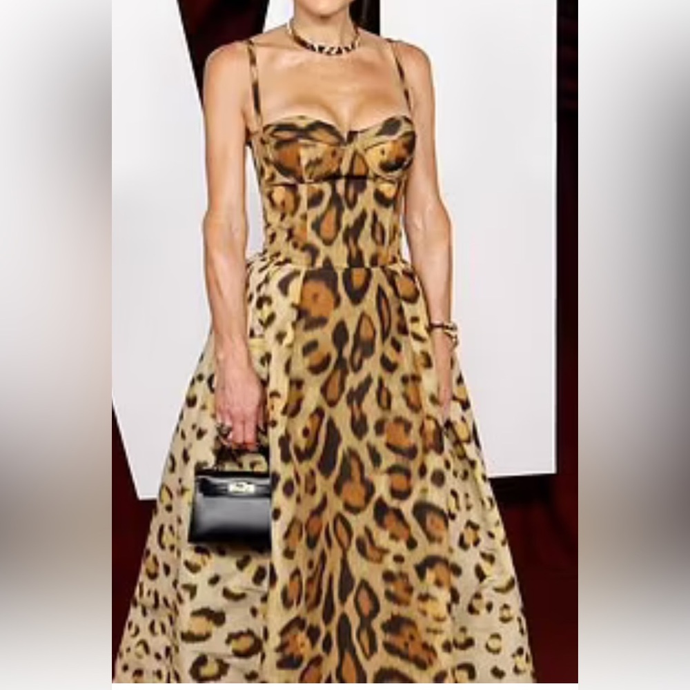 Zimmermann inspired Leopard Print Women's midi to slightly long strapless Dress
